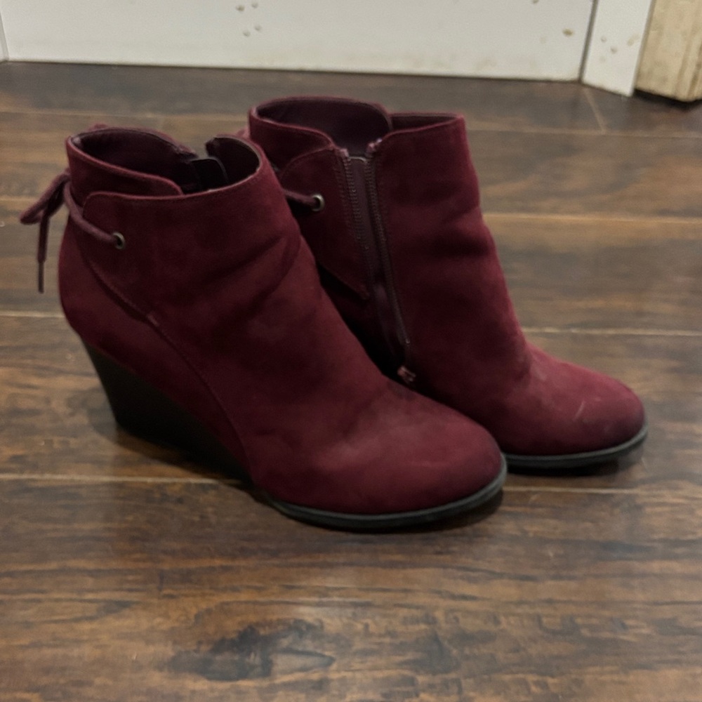 Madeline Burgundy Suede Wedge Ankle Boots